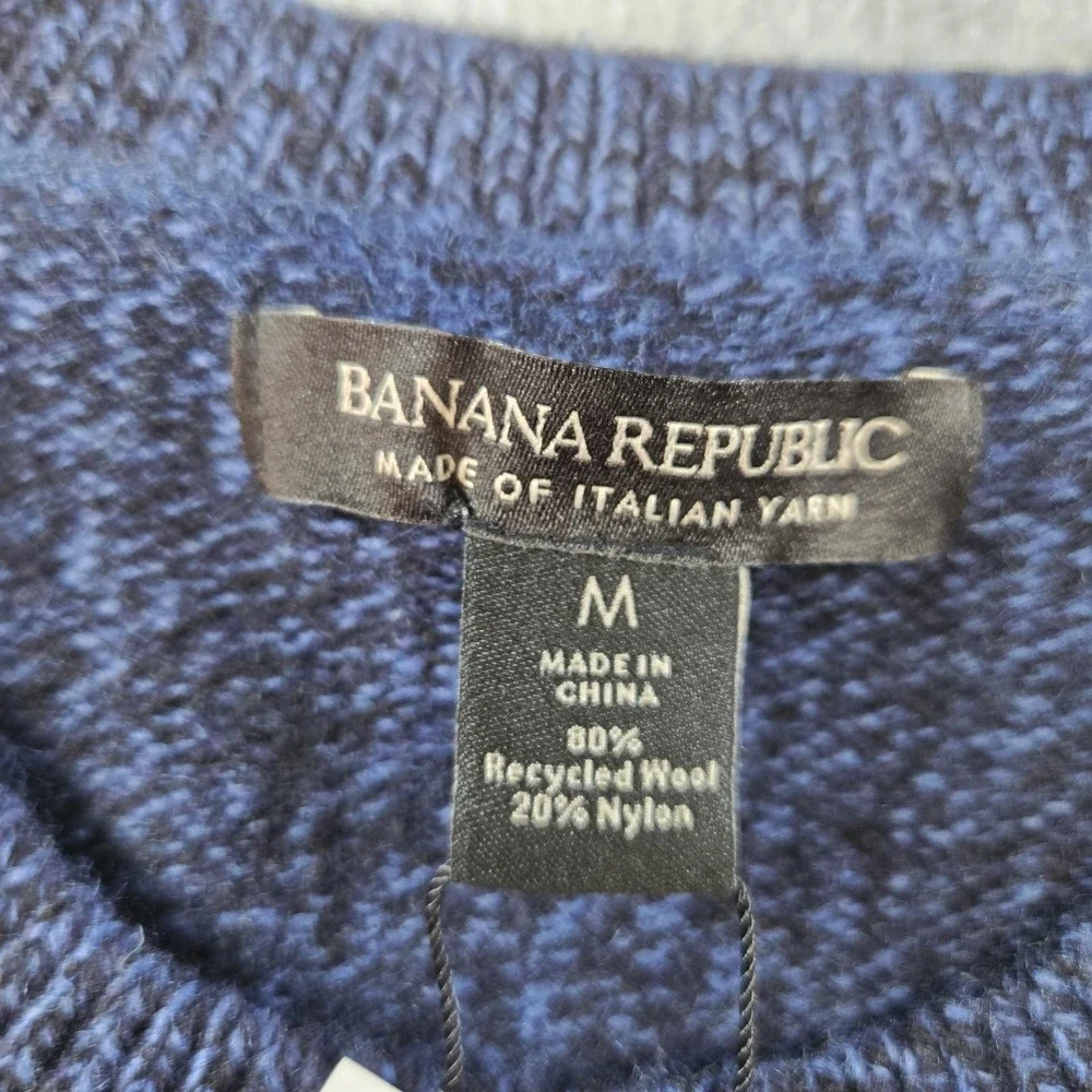 Banana Republic Sweater Mens M Blue‎ Crew Neck Pullover Chunky-Knit Wool Nylon